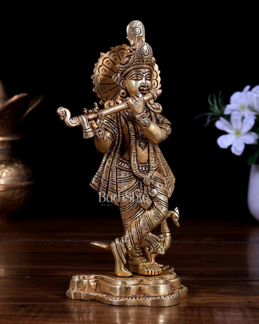 Pure Brass Superfine Lord Krishna Statue | Handcrafted Divine Idol 8 inch - Budhshiv.com