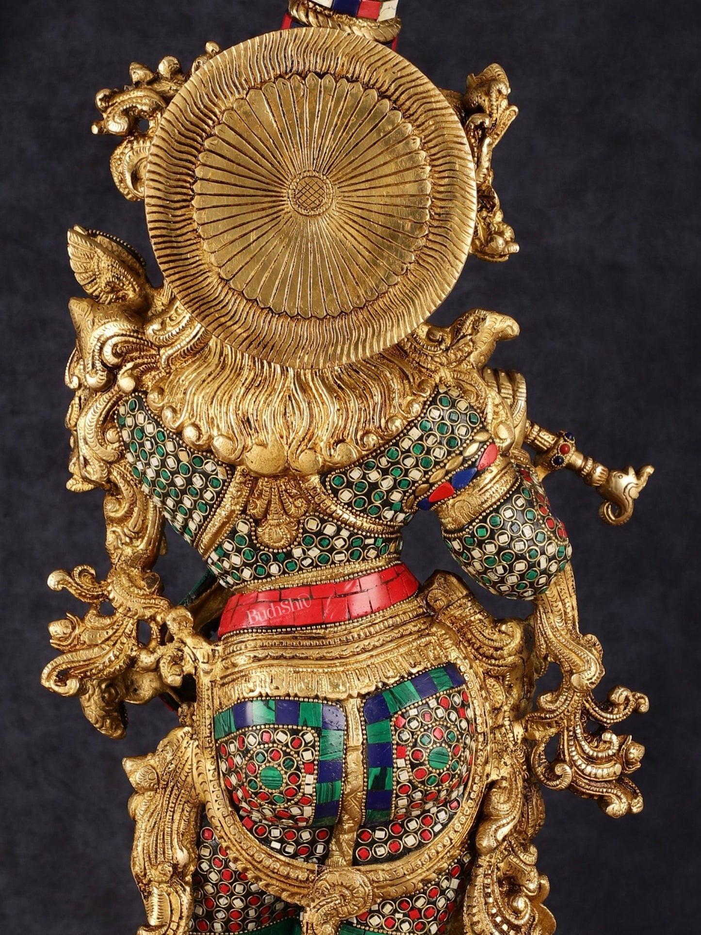 Pure Brass Superfine Lord Krishna Statue with Stonework, 27" Height - Budhshiv.com