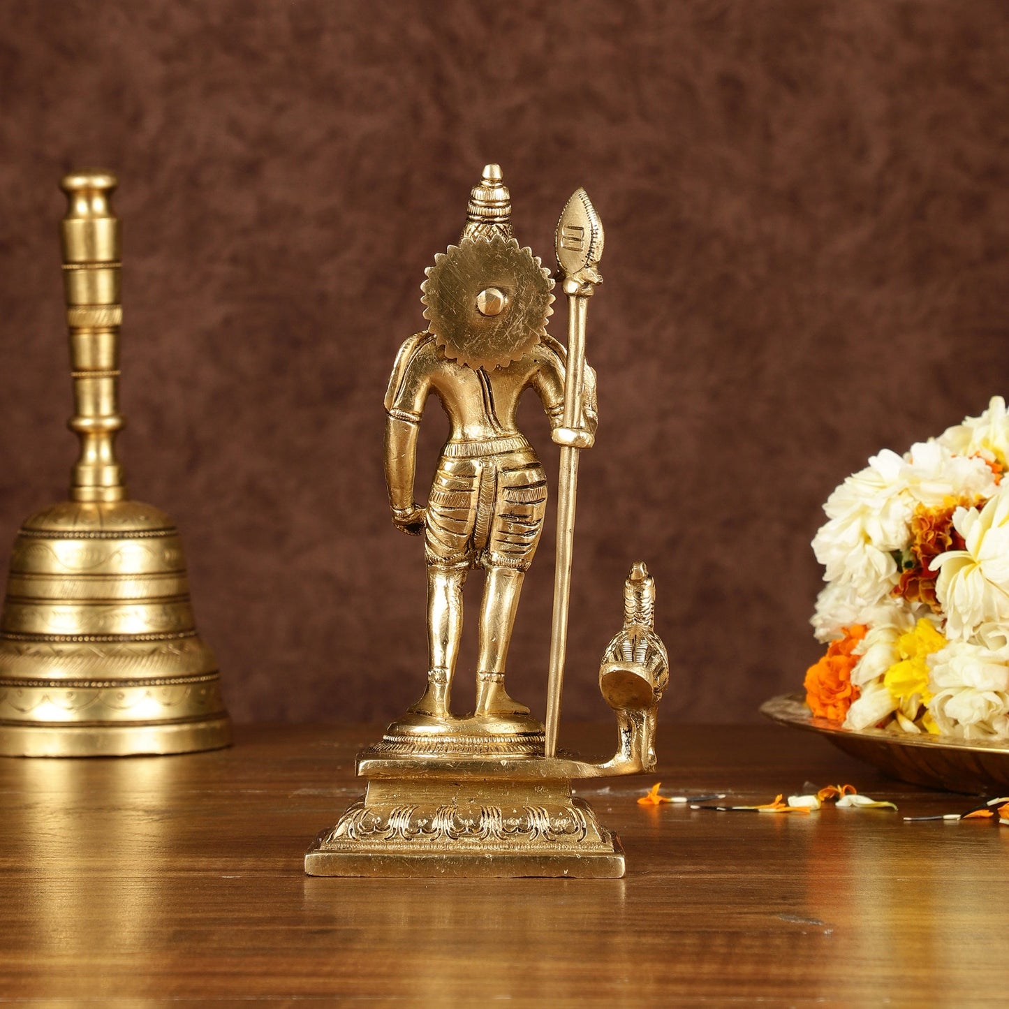 Pure Brass Superfine Lord Murugan Kartikeya Idol Height: 7 inch - Budhshiv.com