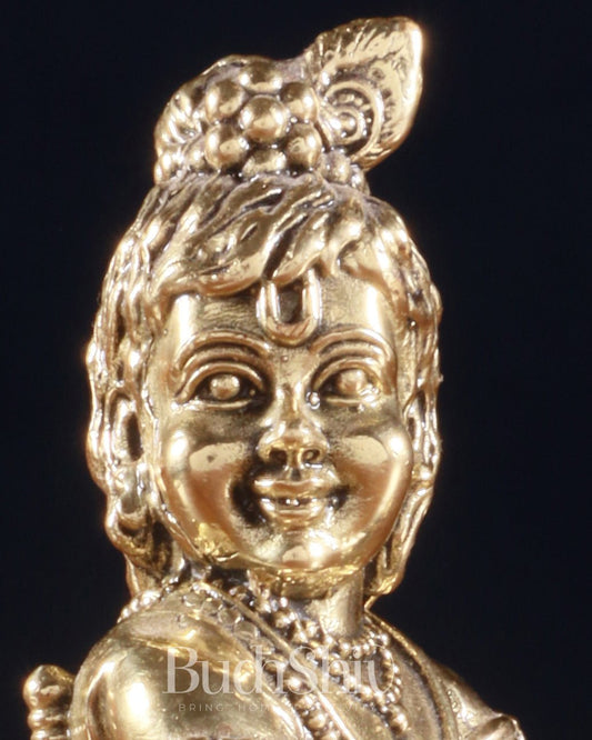 Pure Brass Superfine Makhan Chor Bal Gopal Krishna Idol with Base β 3 Inch - Budhshiv.com