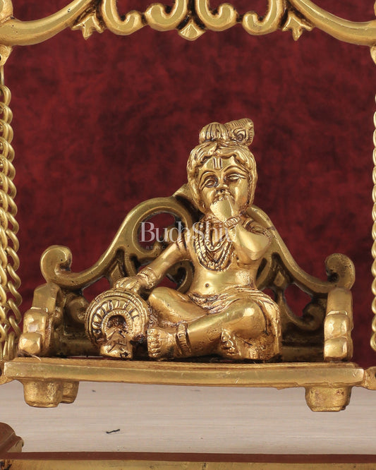 Pure Brass superfine Makhan Chor Bal Krishna on Swing Idol - 7" Height - Budhshiv.com