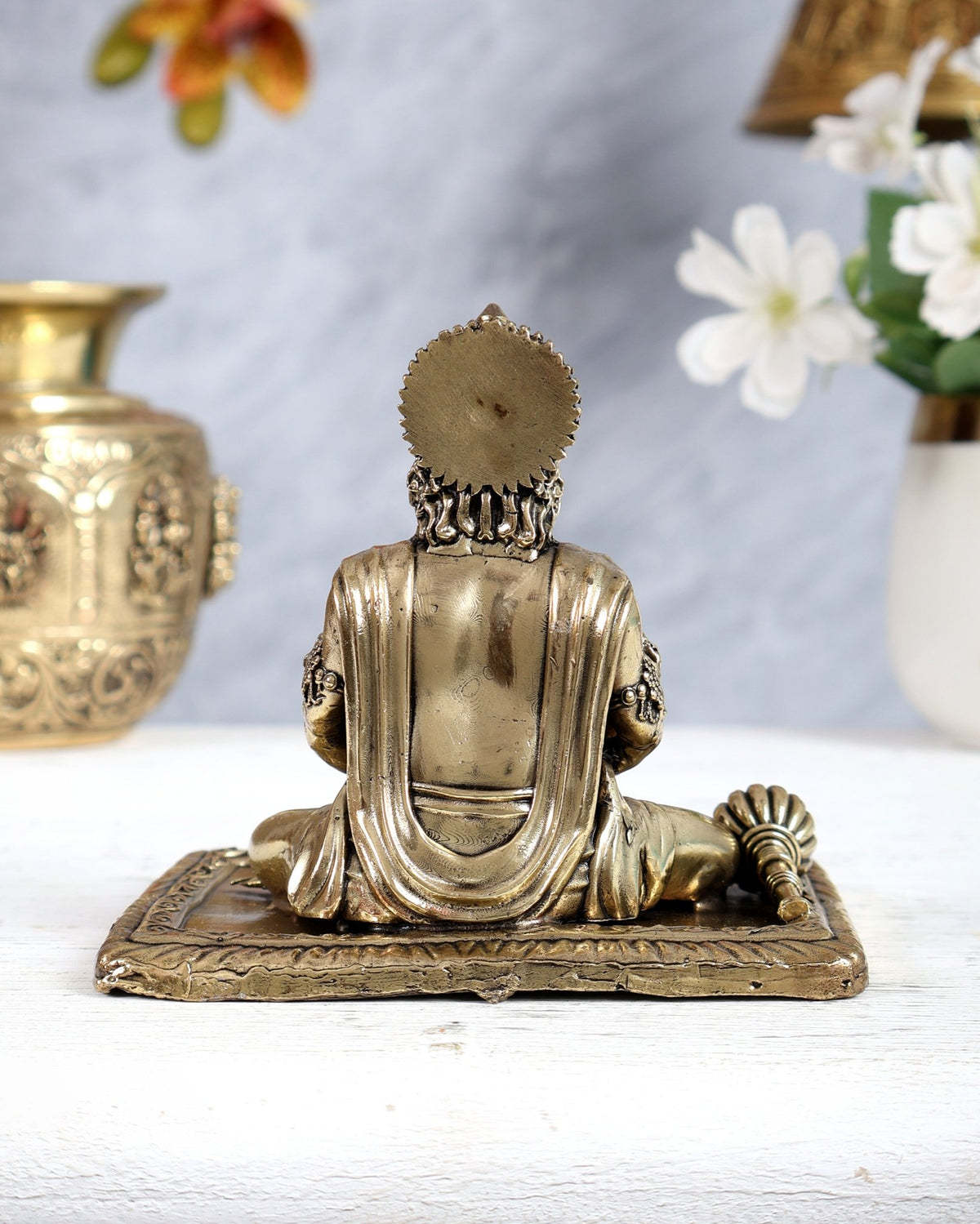 Pure Brass Superfine Meditation Hanuman Idol - Intricately Carved - 4" Tall - Budhshiv.com