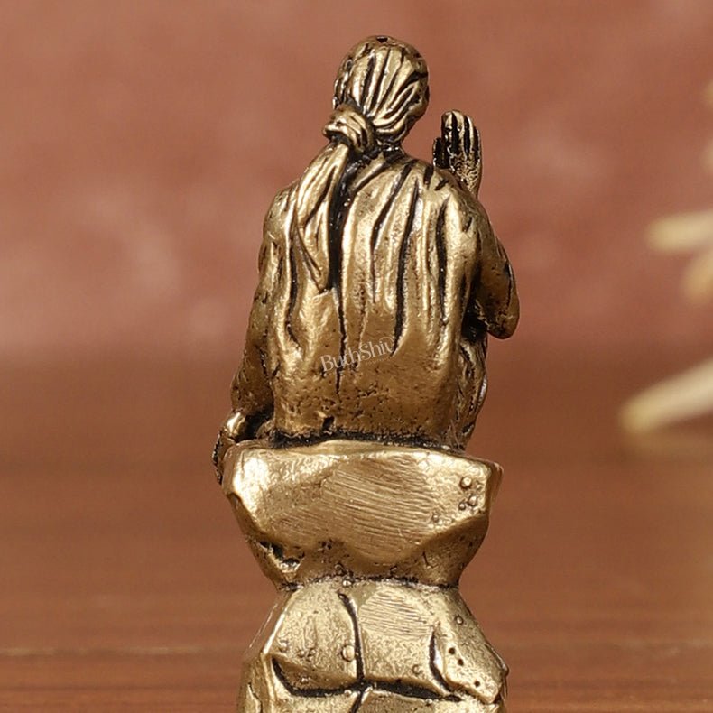 Pure Brass Superfine Miniature Sai Baba Idol - Intricately Carved - 2" Tall - Budhshiv.com