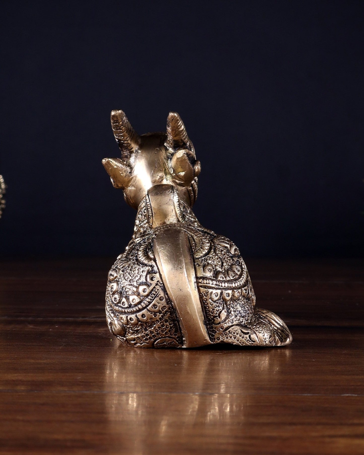 Pure Brass Superfine Nandi Idol – Fully Engraved Sacred Bull of Shiva 7" - Budhshiv.com