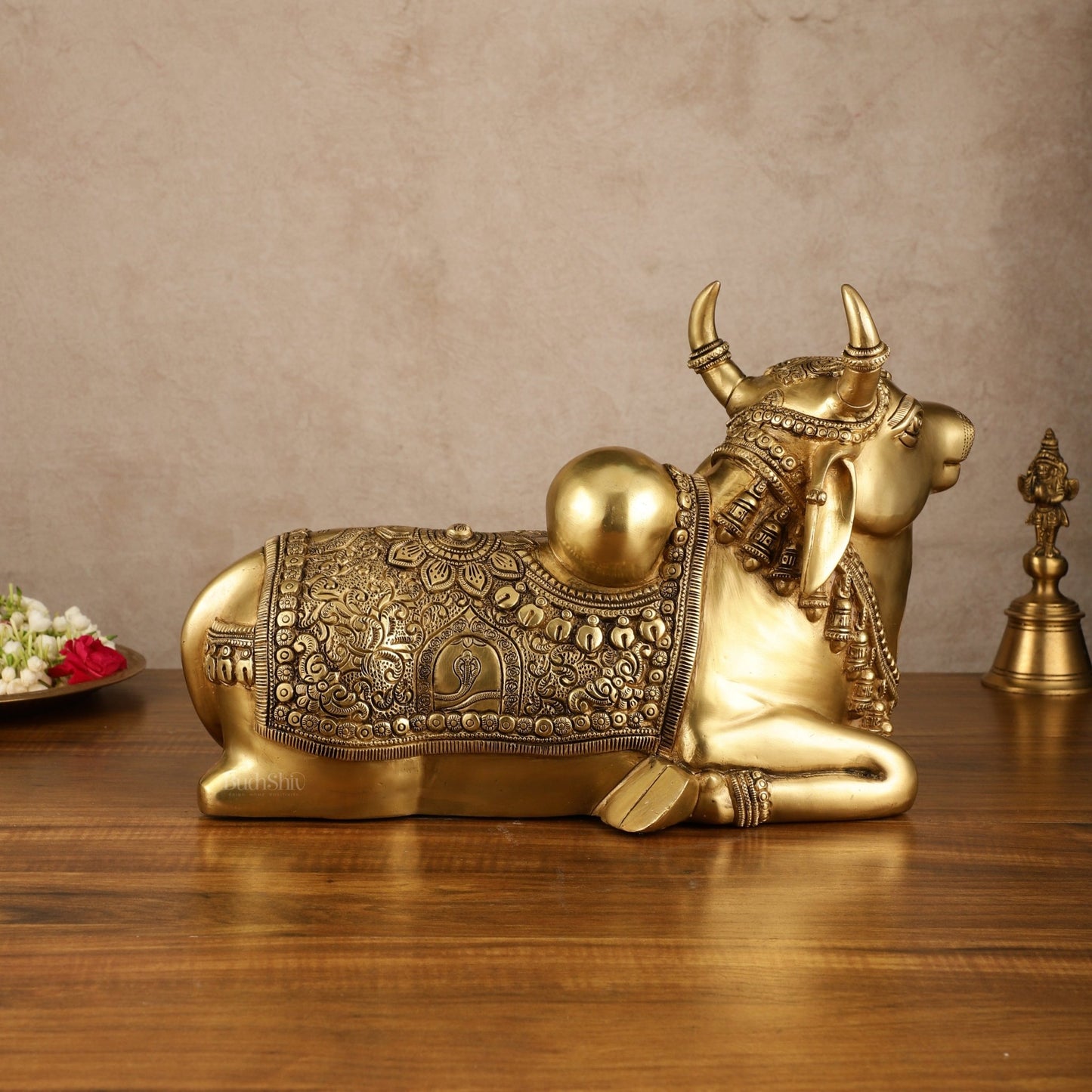 Pure Brass Superfine Nandi with Shiv Ling Carving | 14x10 Inch - Budhshiv.com