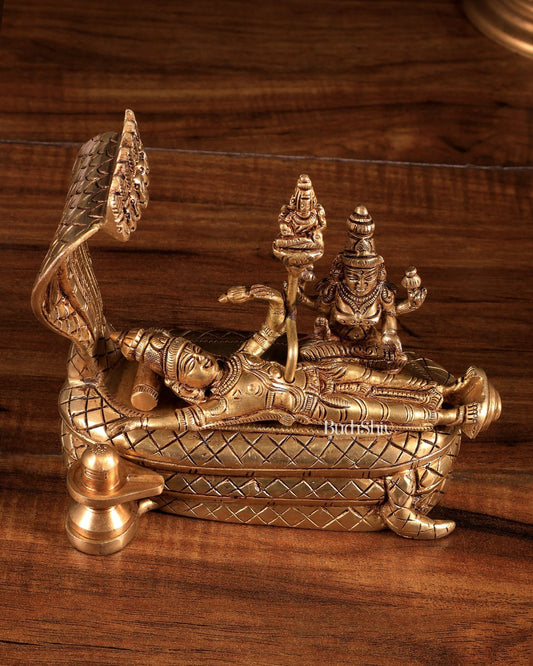 Pure Brass Superfine Padmanabhan Swamy with lakshmi Idol - 5.5" Height - Budhshiv.com