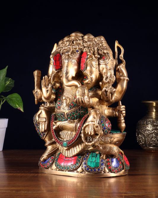 Pure Brass Superfine Panchmukhi Ganesha Statue - 11 inch Five faced ganesha statue - Budhshiv.com
