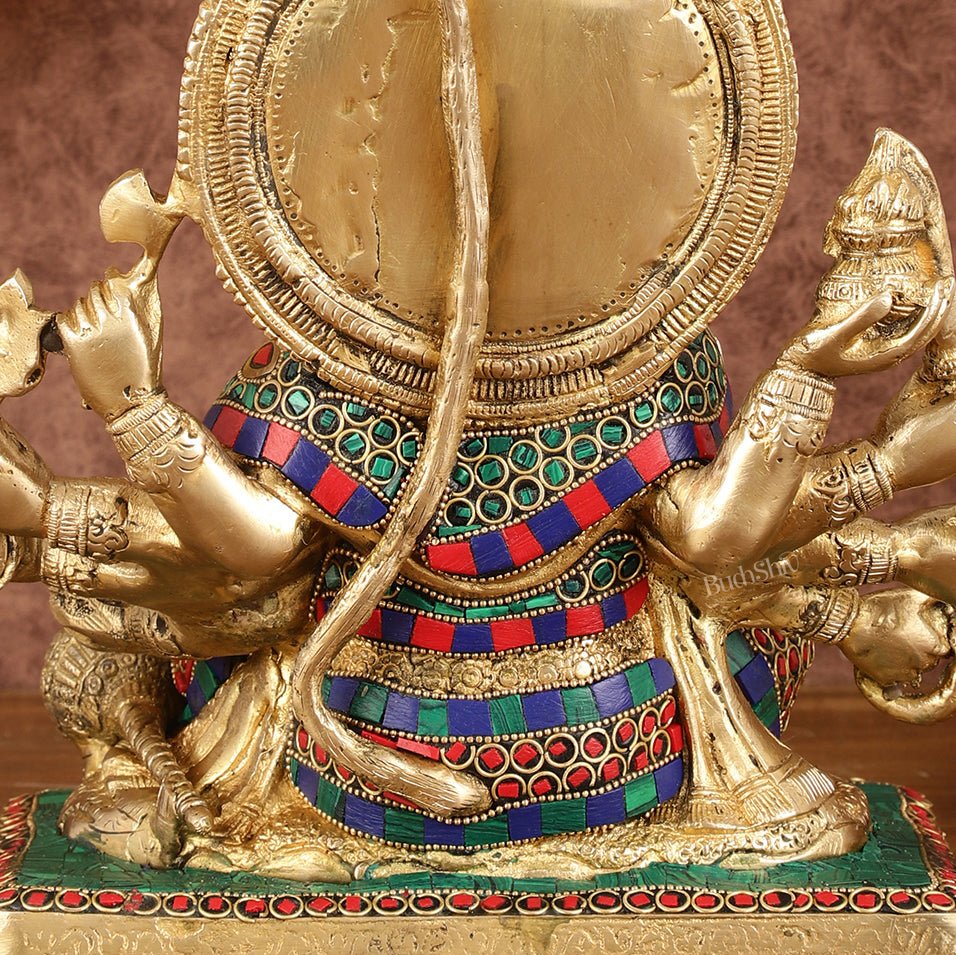 Pure Brass Superfine Panchmukhi Hanuman Blessing Statue with Multicolour Meenakari - 10" - Budhshiv.com