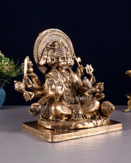 Pure Brass Superfine Panchmukhi Hanuman Statue - 10 inch matte - Budhshiv.com