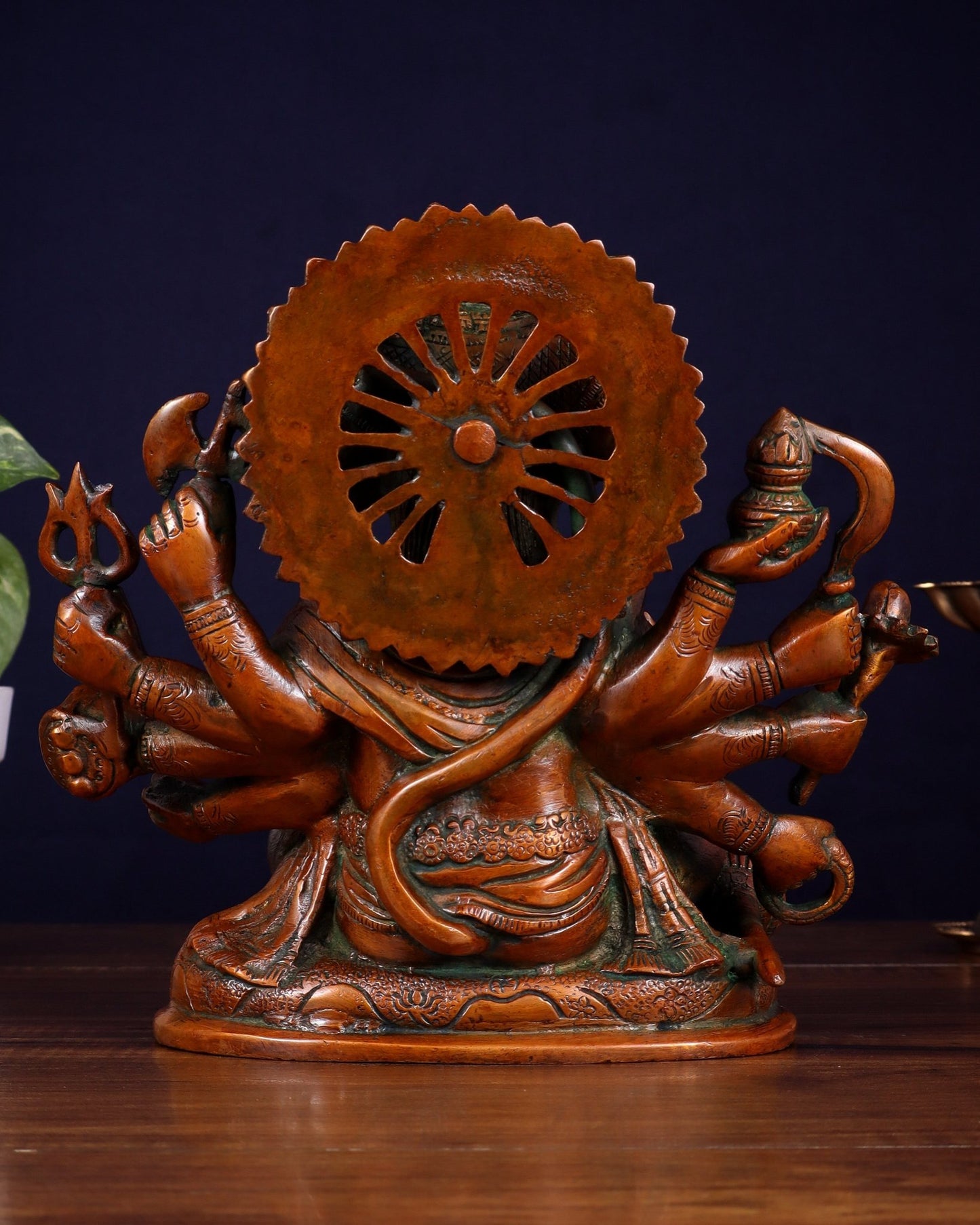 Pure Brass Superfine Panchmukhi Hanuman Statue - 8" Vintage Red - Budhshiv.com