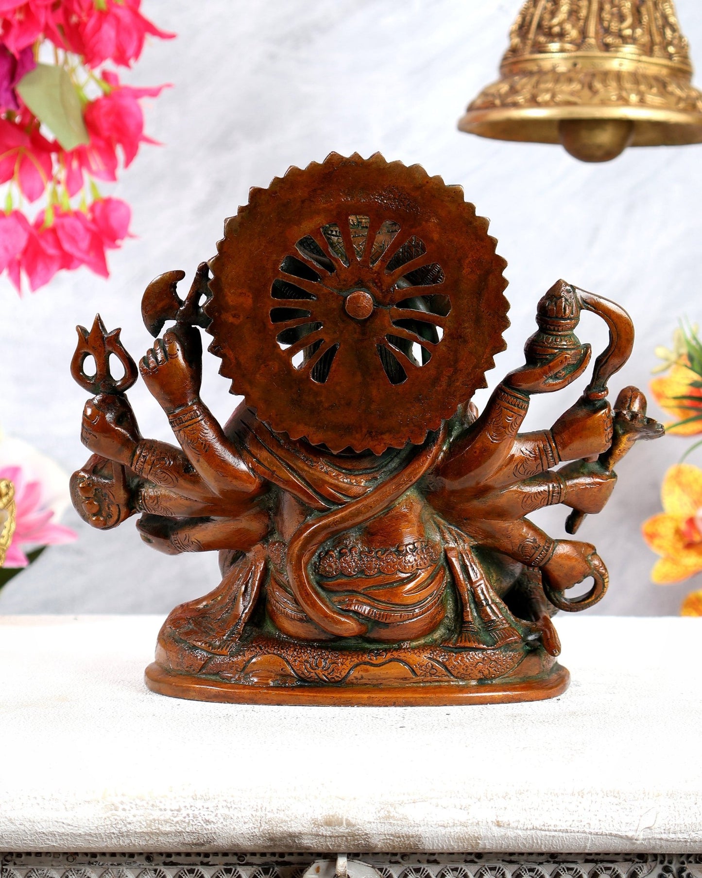 Pure Brass Superfine Panchmukhi Hanuman Statue - 8" Vintage Red - Budhshiv.com