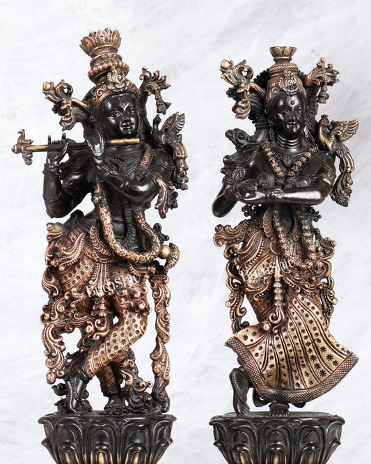 Pure Brass Superfine Radha Krishna Intricate Idol 12" black and gold - Budhshiv.com