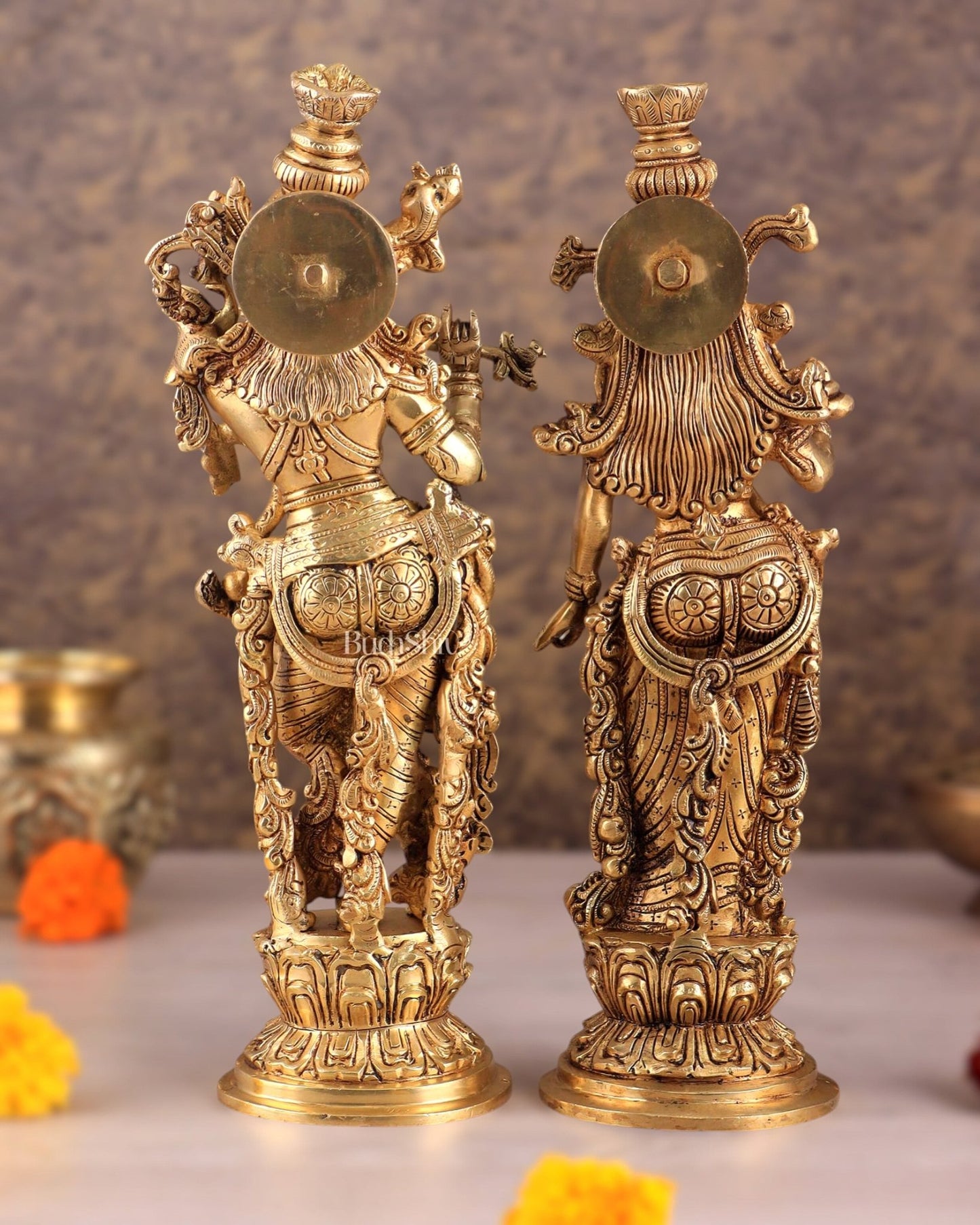 Pure Brass Superfine Radha Krishna Statues – 14" Height Original - Budhshiv.com