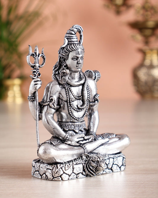 Pure Brass Superfine Silver Plated Lord Shiva in Meditation Idol - 4" Tall - Budhshiv.com