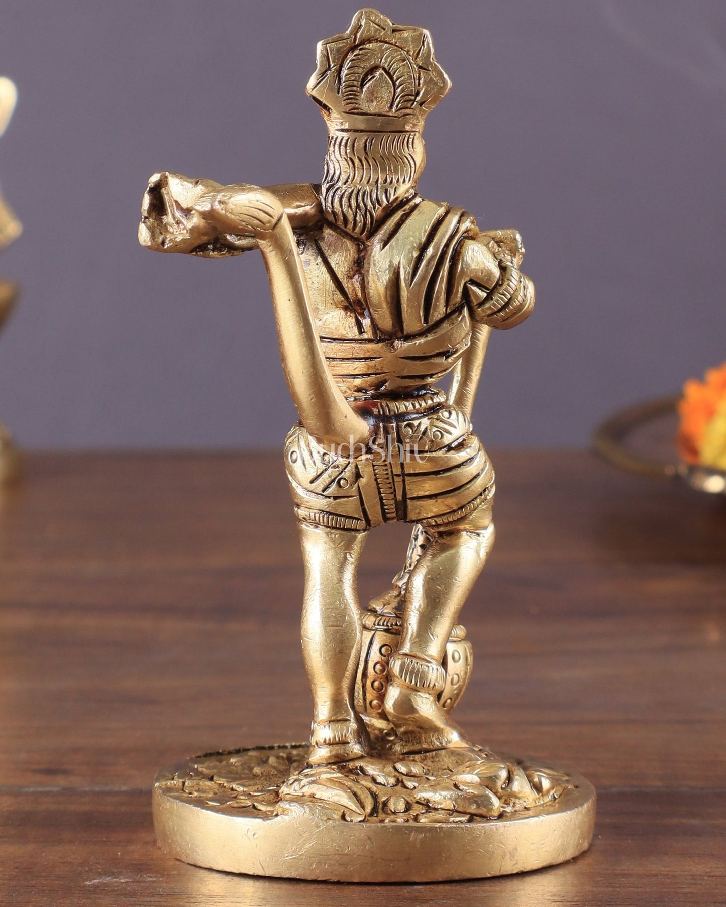Pure Brass Superfine Standing Powerful Bahubali Hanuman Idol 4" - Budhshiv.com