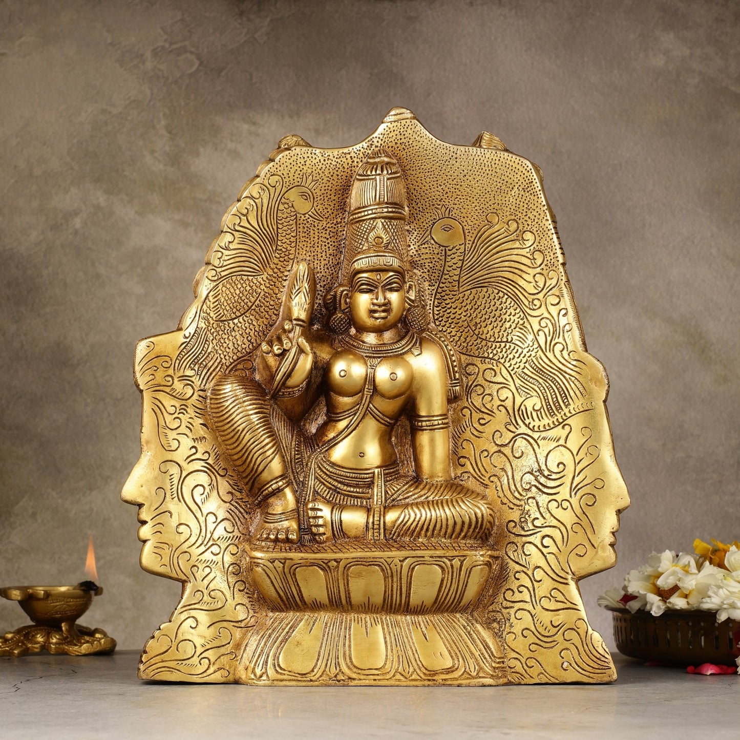 Pure Brass Superfine Three Faces Shiva with Parvati Table Accent Statue - 11" - Budhshiv.com