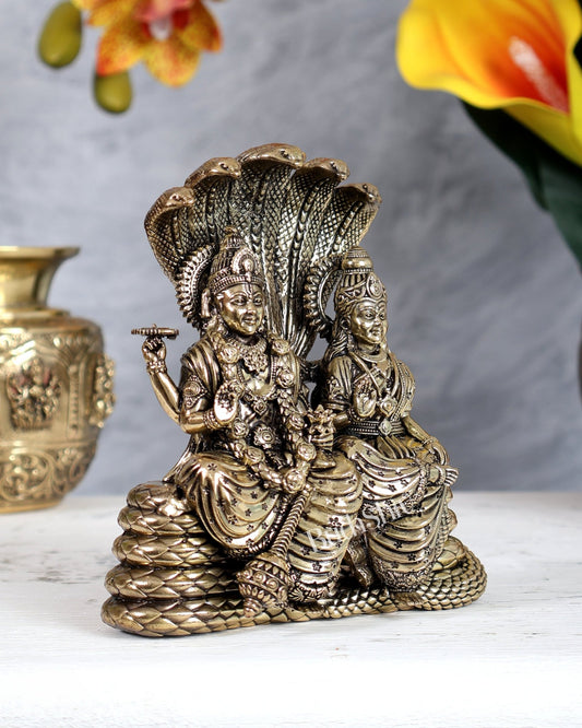 Pure Brass Superfine Vishnu Lakshmi under Sheshanaag 5.5 inch - Budhshiv.com