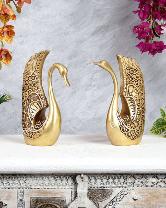 Pure Brass Swan Pair Decorative Showpiece Set – Vastu Approved Elegance 9 inch - Budhshiv.com