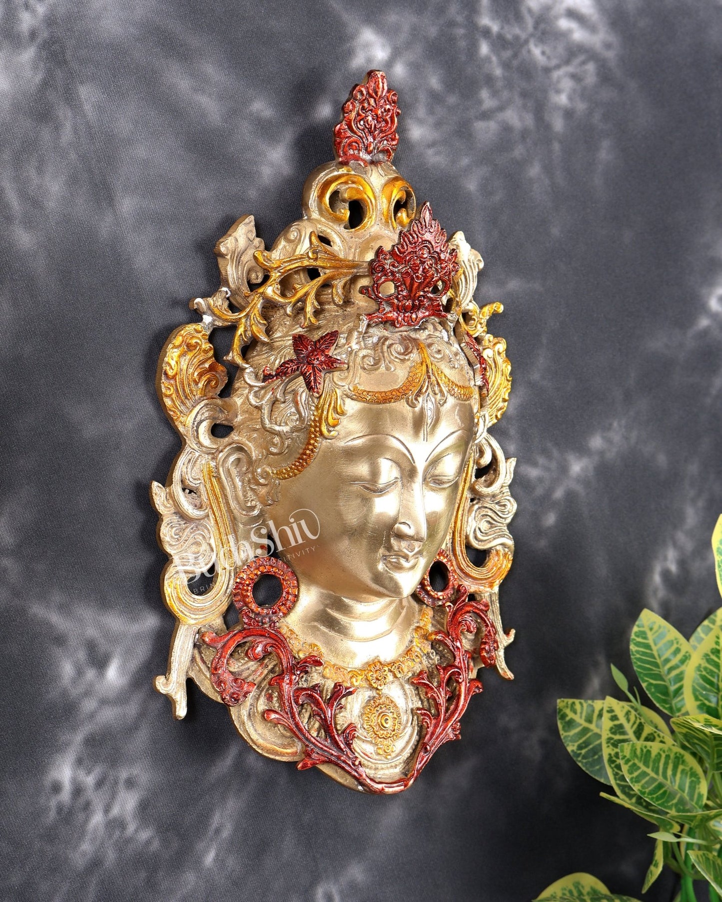 Pure Brass Tara Devi face Wall Hanging Triple colour 10.5 inch - Budhshiv.com