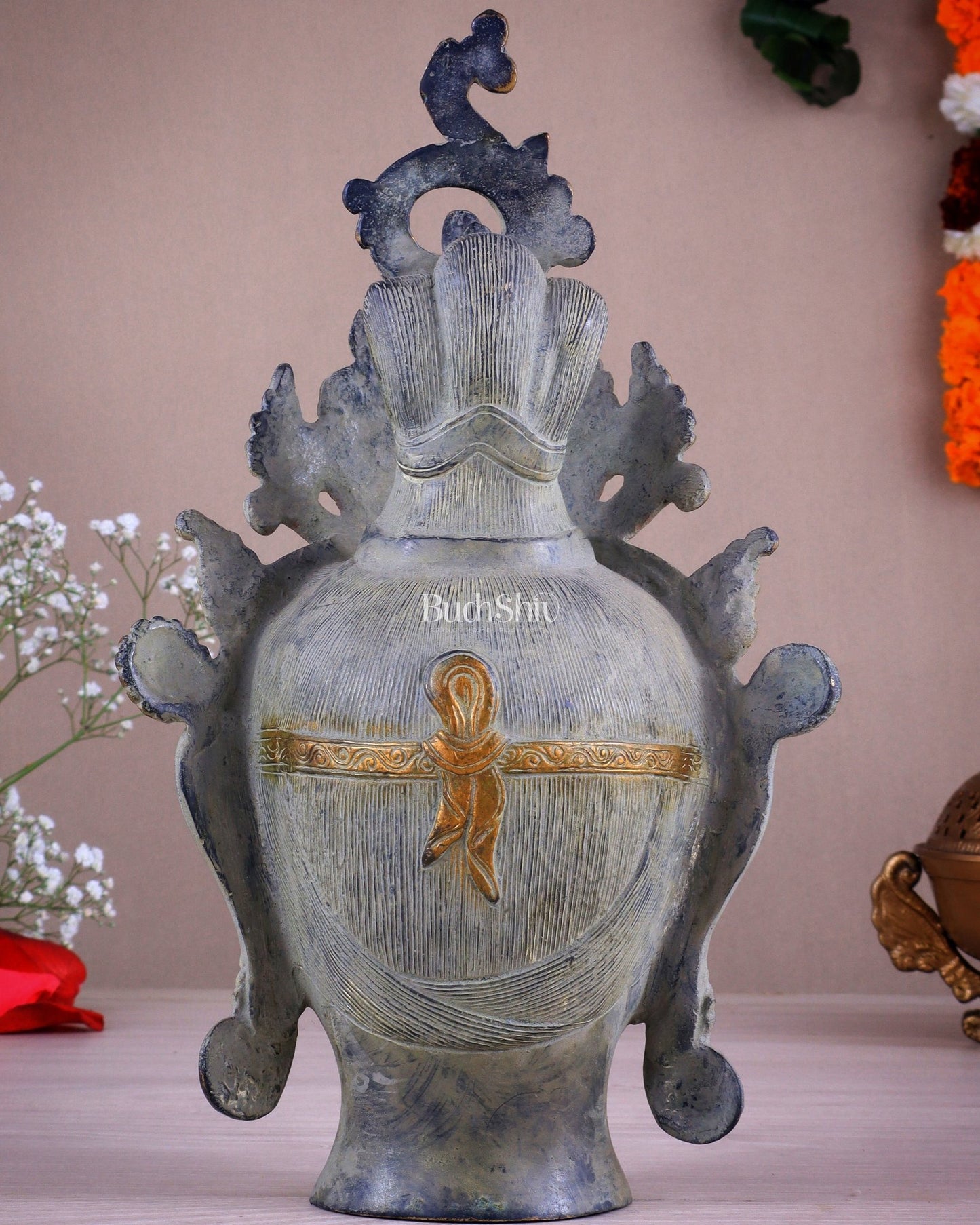 Pure Brass Tara Face Bust Statue – Vintage Sand Finish 12" - Budhshiv.com