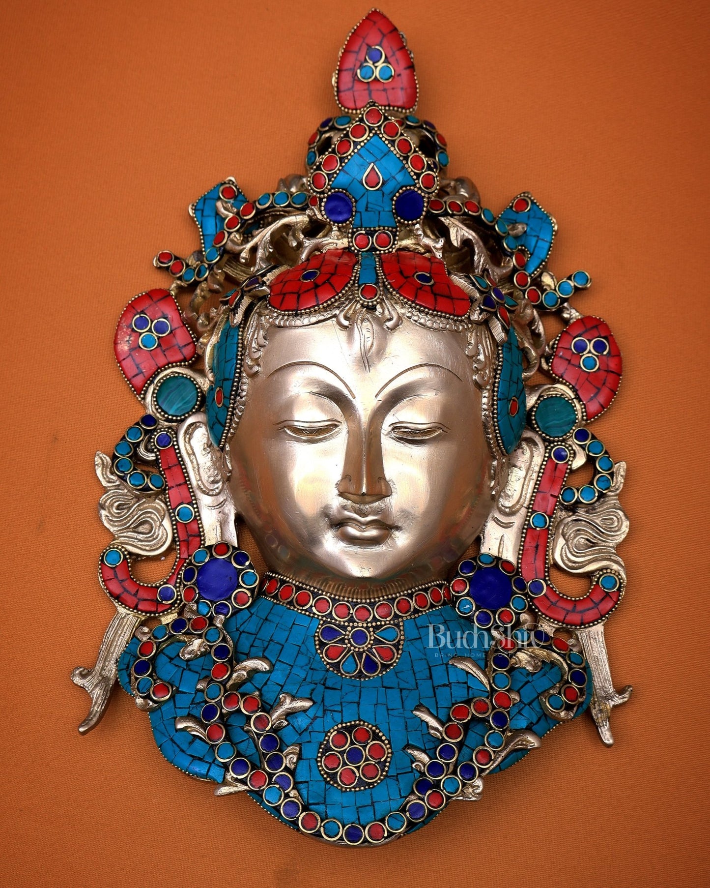 Pure Brass Tara face Wall Hanging with stonework 10.5" - Budhshiv.com