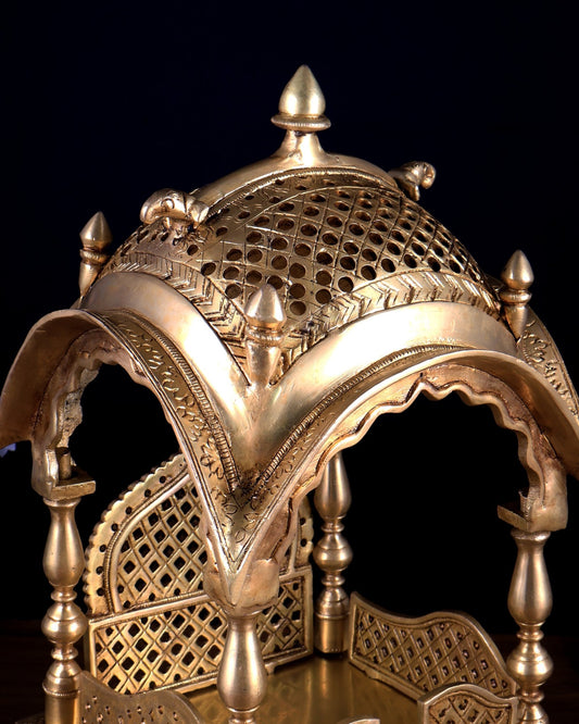 Pure Brass Temple - Shaped Singhasan for Deities 15 inch - Budhshiv.com