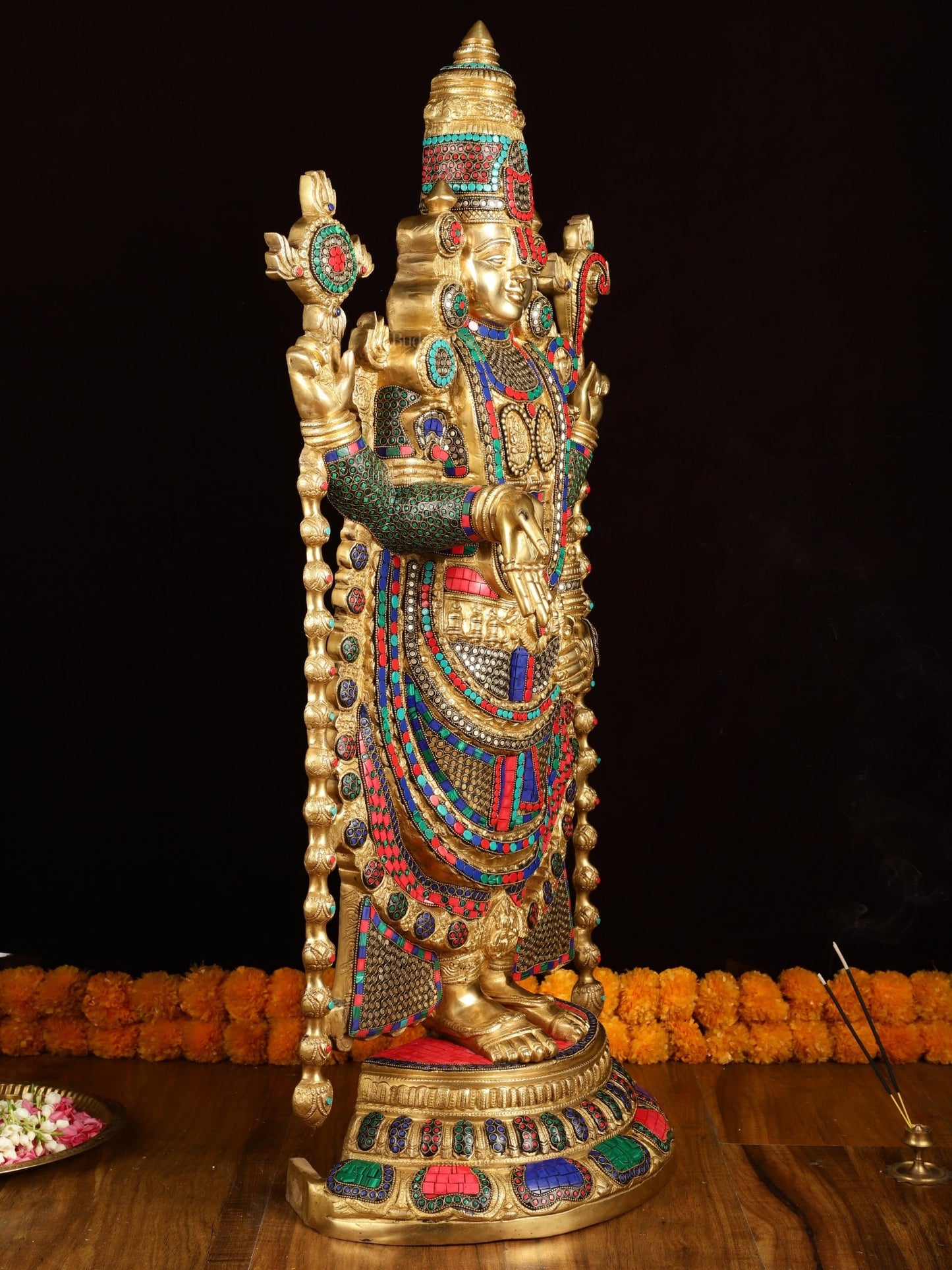 Pure Brass Tirupati Balaji Idol with Stonework 38" - Budhshiv.com