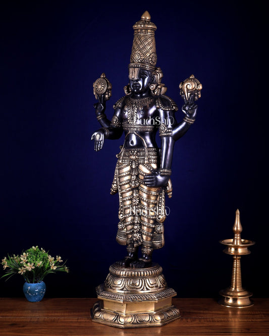 Pure Brass Tirupati Balaji statue | Lord Venkateshwara's Divine Form | 33 inch - Budhshiv.com