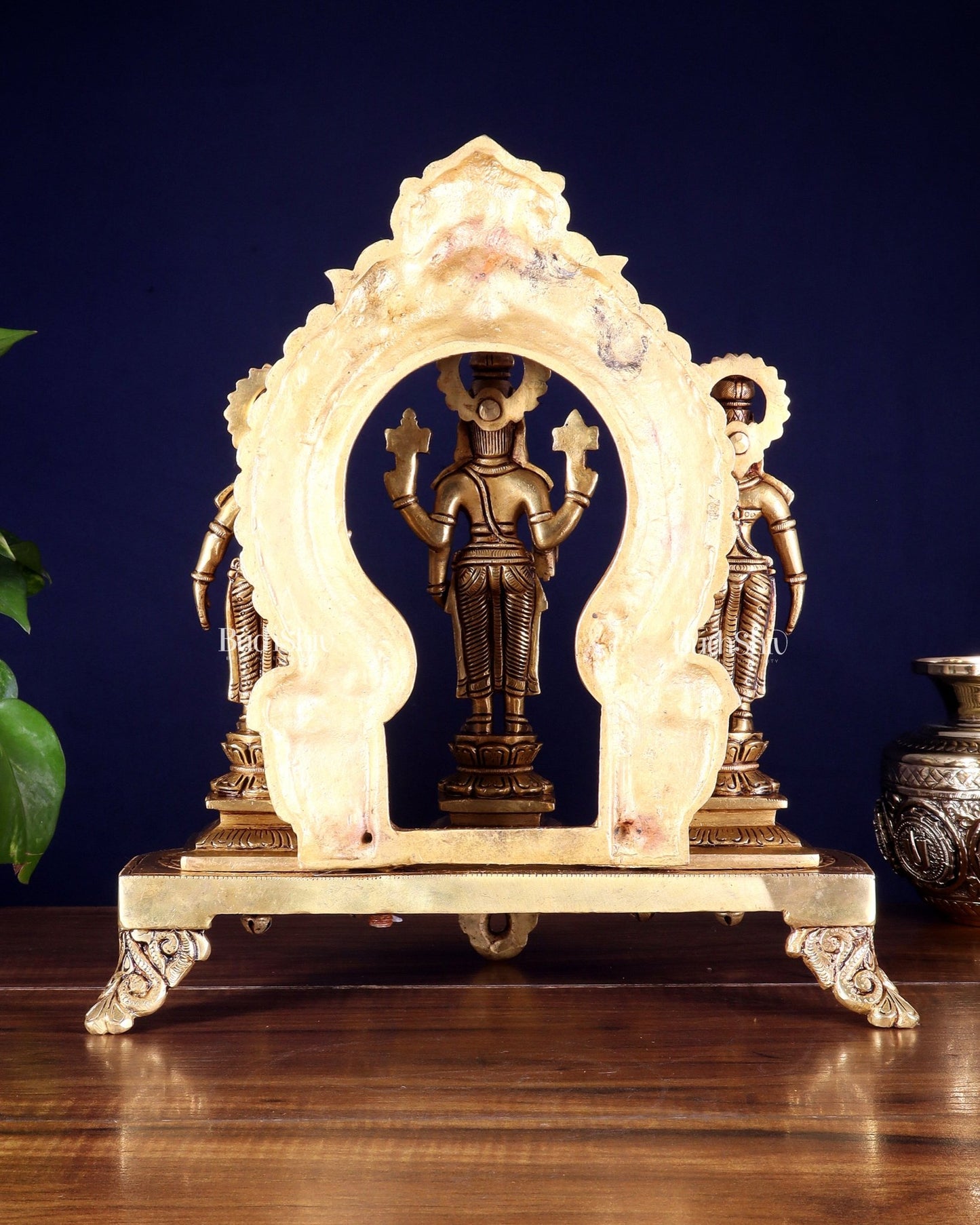 Pure Brass Tirupati Balaji with Bhudevi & Sridevi on Singhasan with Prabhavali – Complete Set 12 inch - Budhshiv.com