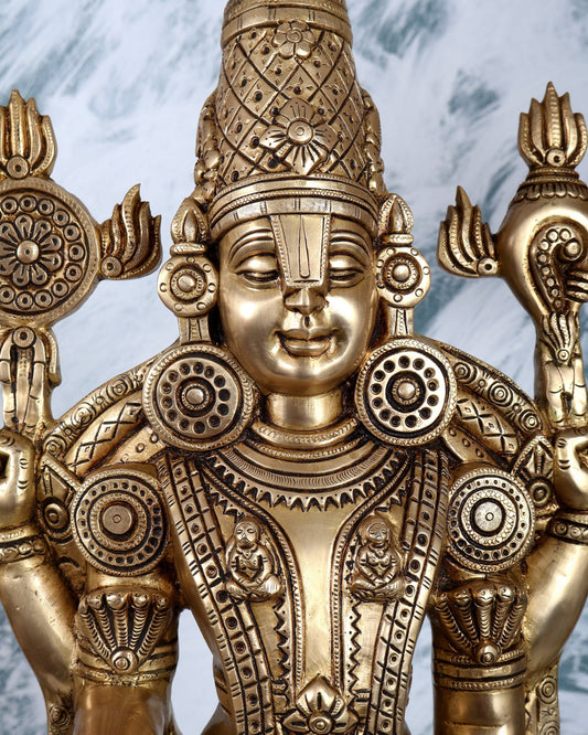 Pure Brass Tirupati Balaji with Engraved Goddess Lakshmi – 28” Antique gold - Budhshiv.com