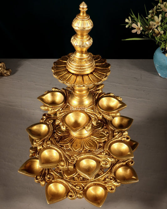 Pure Brass Traditional Multi - Wick Oil Lamp – 19 Diyas - Budhshiv.com