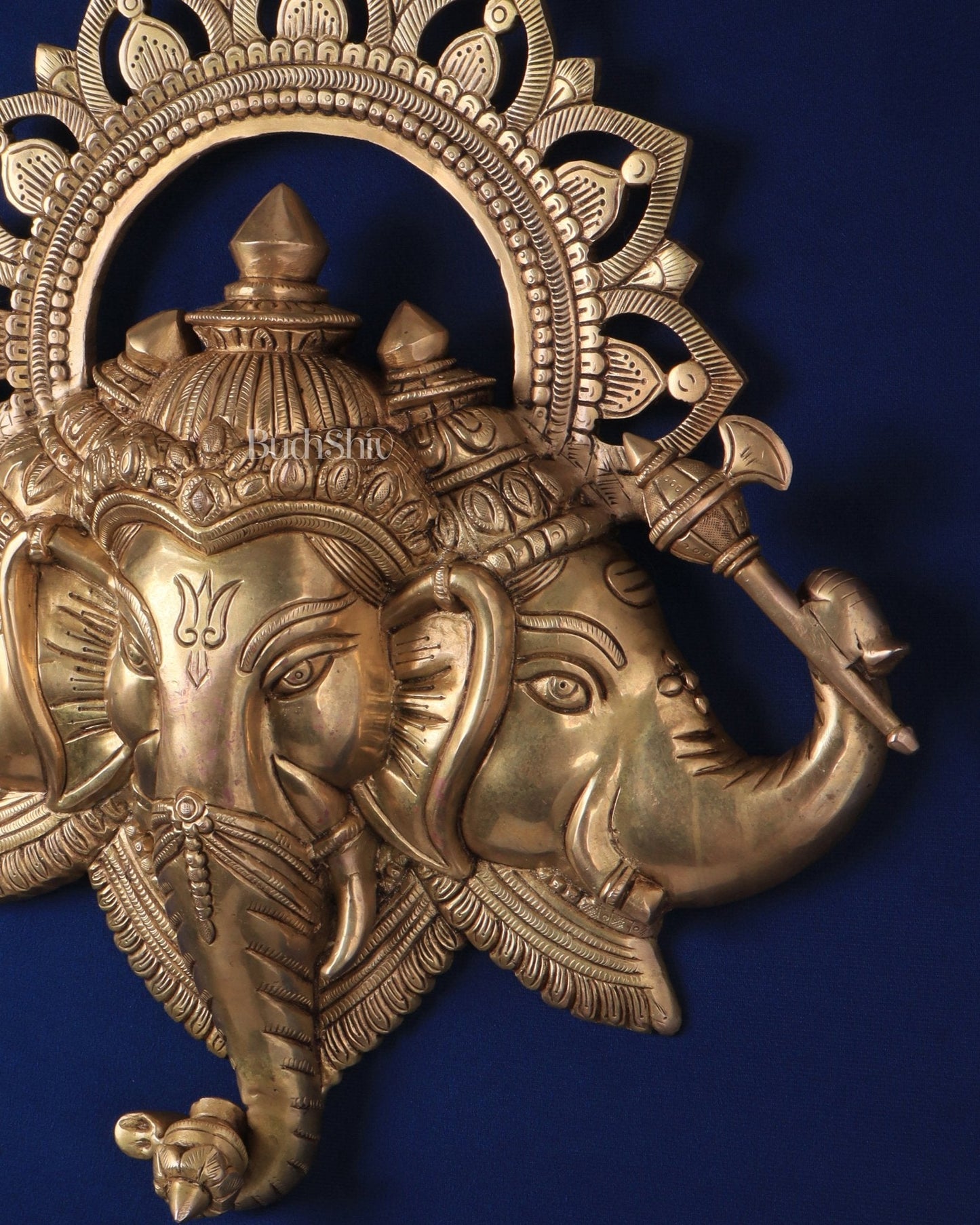 Pure Brass Trimukhi Ganapati Wall Hanging 17.5" - Budhshiv.com