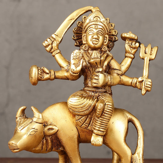 Pure Brass Umiya Mata Idol - 5.5" durga on cow - Budhshiv.com