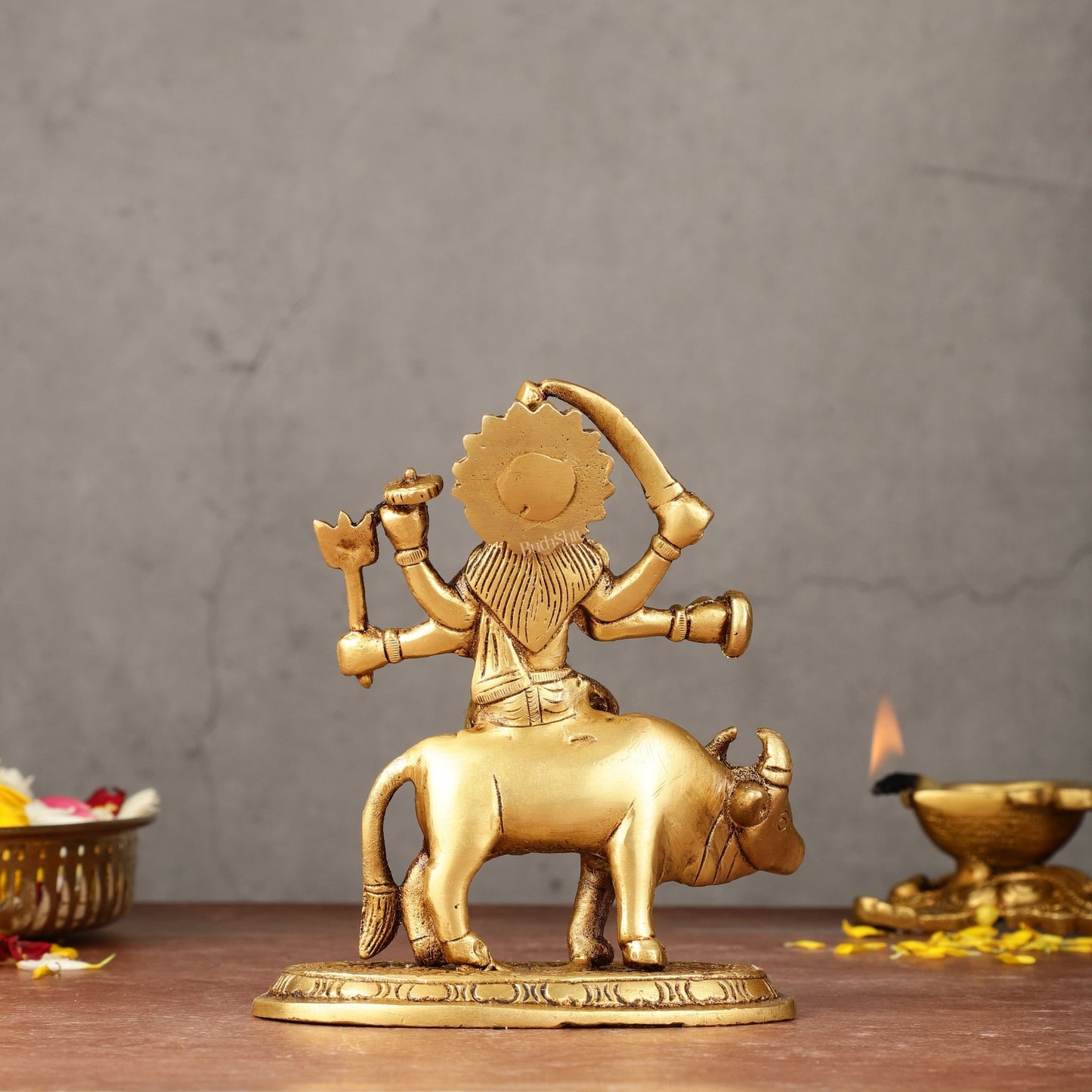 Pure Brass Umiya Mata Idol - 5.5" durga on cow - Budhshiv.com