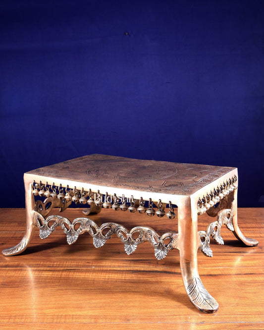 Pure Brass Unique Chowki with Ghungroos | Heavy - Duty Temple Stand - Budhshiv.com