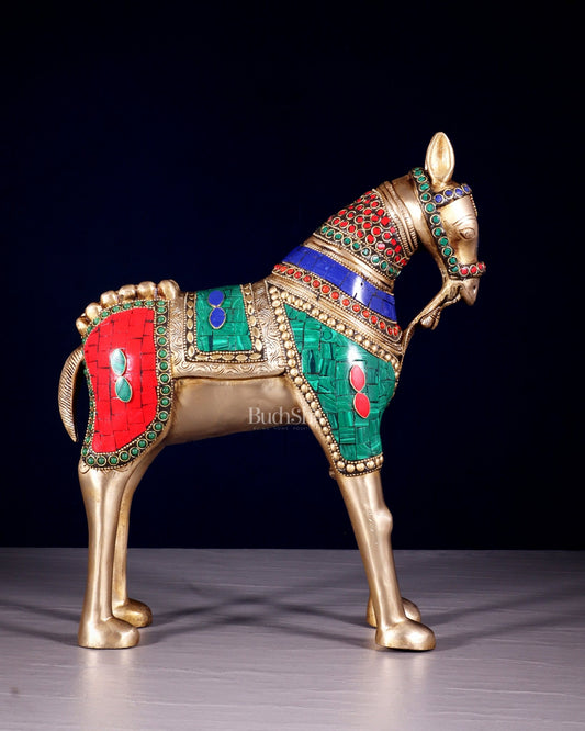 Pure Brass Unique Horse Statue Showpiece 12.6" - Budhshiv.com