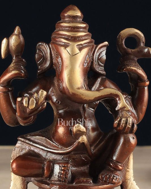 Pure Brass Unique Lord Ganesha Idol - Copper Tone (5 Inch) - Budhshiv.com