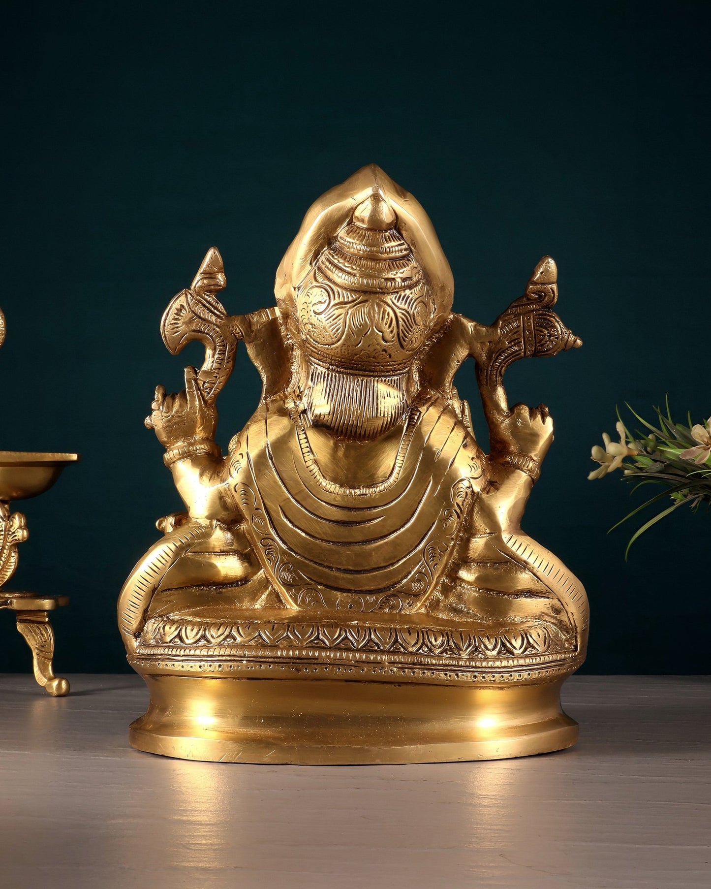 Pure Brass Unique Lord Ganesha Idol with Kirtimukha Engraved Base – 8 Inch - Budhshiv.com