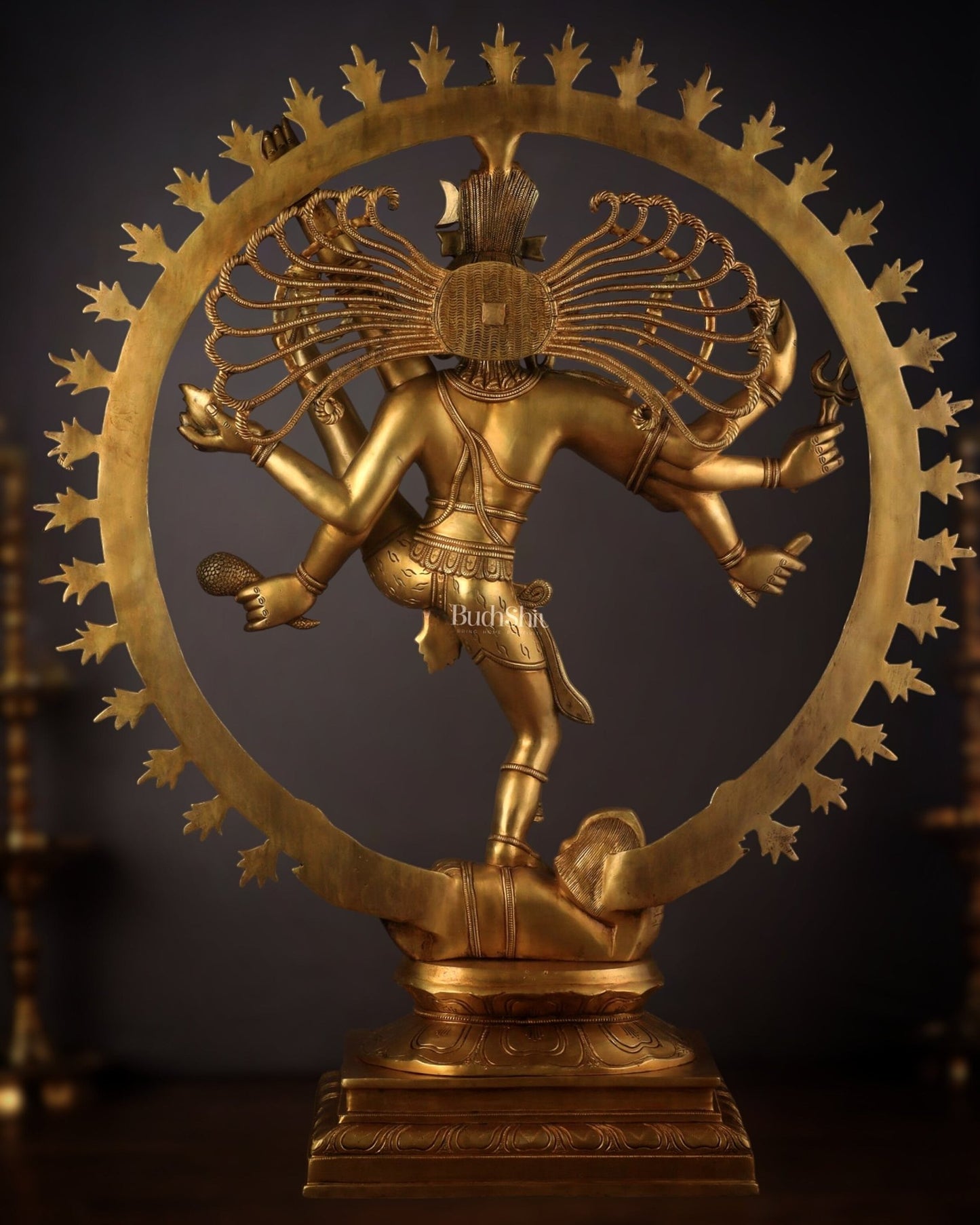 Pure Brass Unique Yogeshwar Nataraja Sculpture – Rare Find 41" antique gold - Budhshiv.com