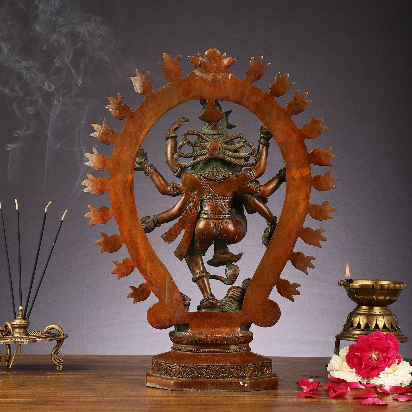 Pure Brass Urdhava Tandava Nataraja Statue - 16.5 Inch Sculpture - Budhshiv.com