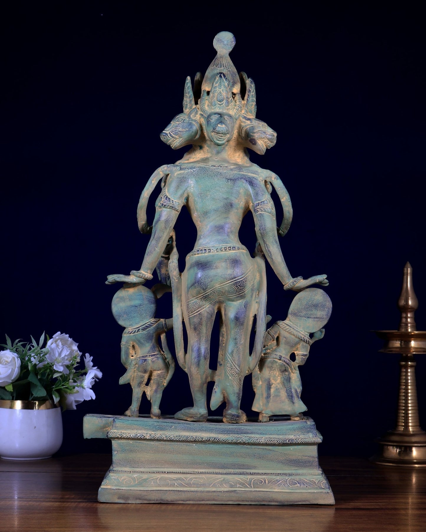 Pure Brass Vaikuntha Chaturmurti – Four - Headed Vishnu Statue 22 inch - Budhshiv.com