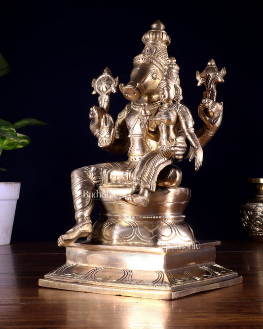 Pure Brass Varaha Lakshmi Statue 9.5" - Budhshiv.com