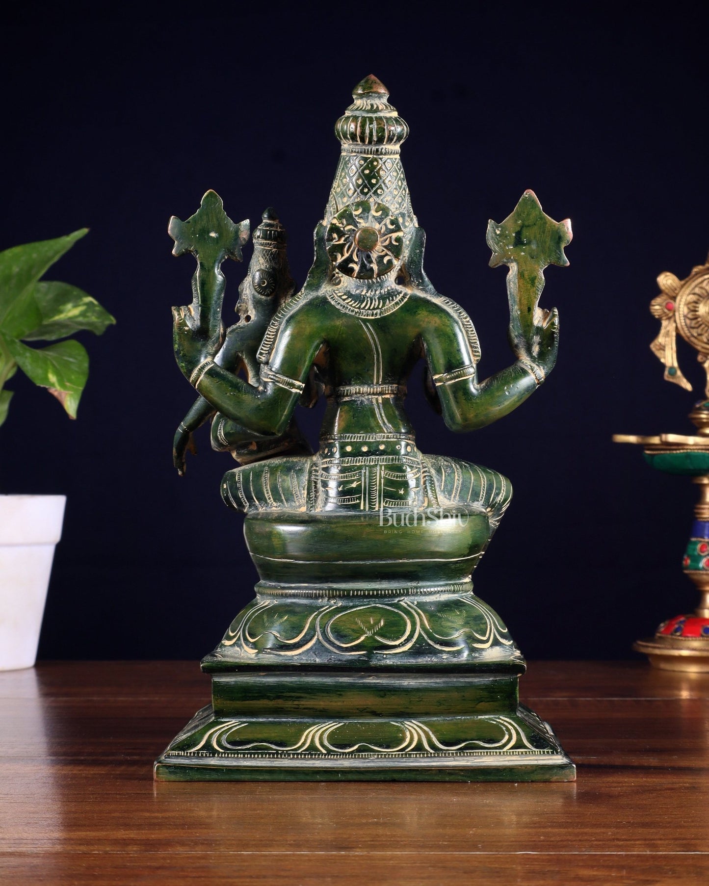 Pure Brass Varaha Lakshmi Statue – Antique Green Tone 9.5" - Budhshiv.com