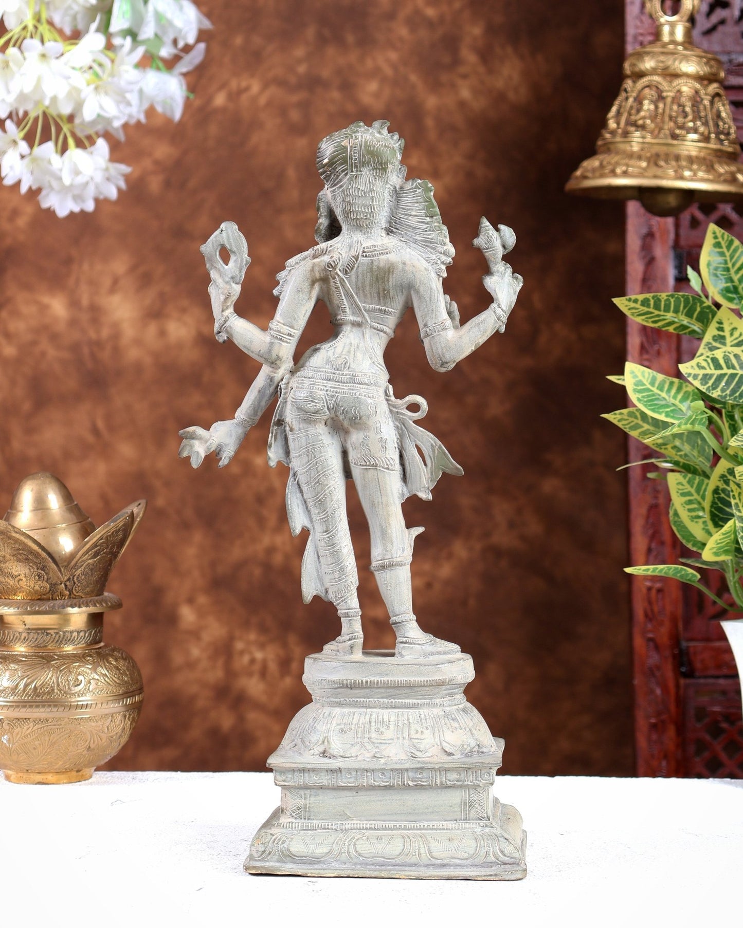 Pure Brass vintage Ardhanarishwara idol 13.5" rustic sand patina - Budhshiv.com