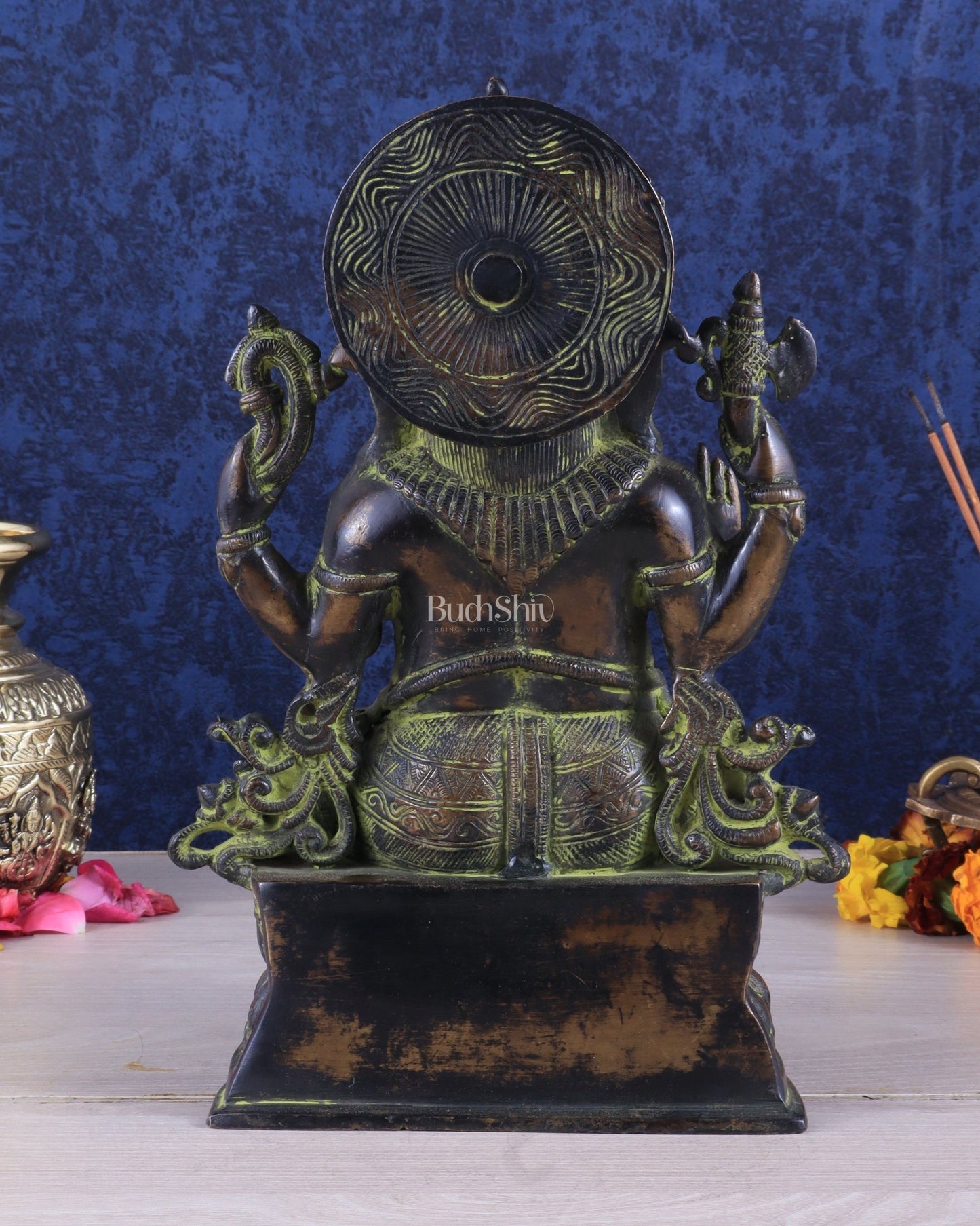 Pure Brass Vintage Lord Ganesha Statue 11 inch sandfinish - Budhshiv.com