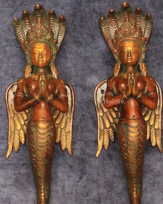 Pure Brass Vintage Naag Kanya Door Handles - Budhshiv.com