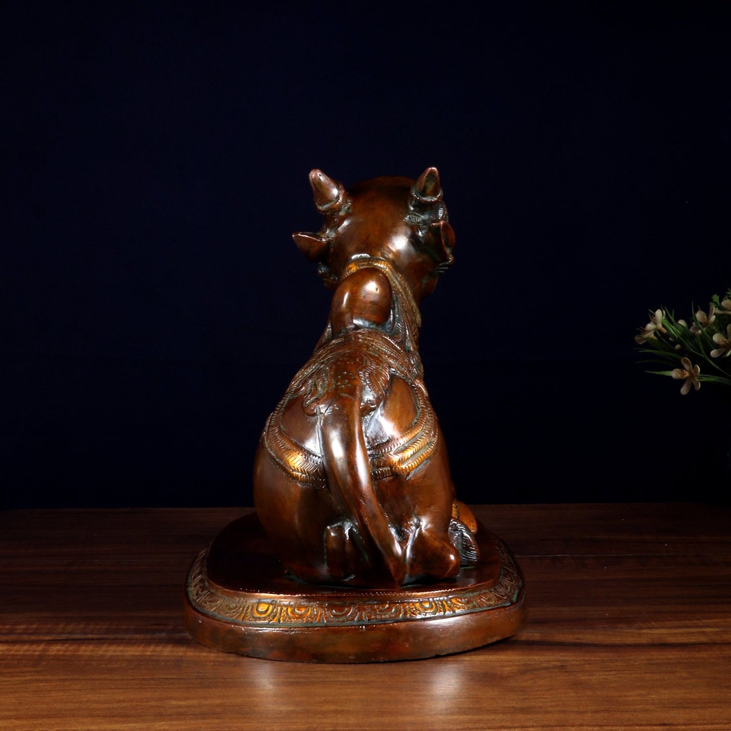 Pure Brass Vintage Nandi Statue – double Chola Finish 12.6 inch - Budhshiv.com