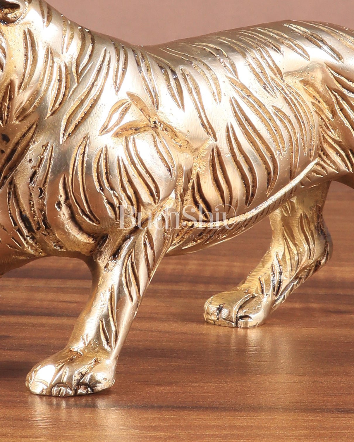 Pure Brass Vintage Tiger Table Accent Showpiece – Vastu Feng Shui Approved | 9.5" Wide - Budhshiv.com