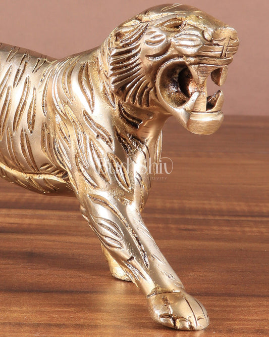 Pure Brass Vintage Tiger Table Accent Showpiece – Vastu Feng Shui Approved | 9.5" Wide - Budhshiv.com