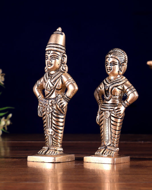 Pure Brass Vitthal (Vithoba Panduranga) and Rukmini Statue Pair 4.5 inch - Budhshiv.com
